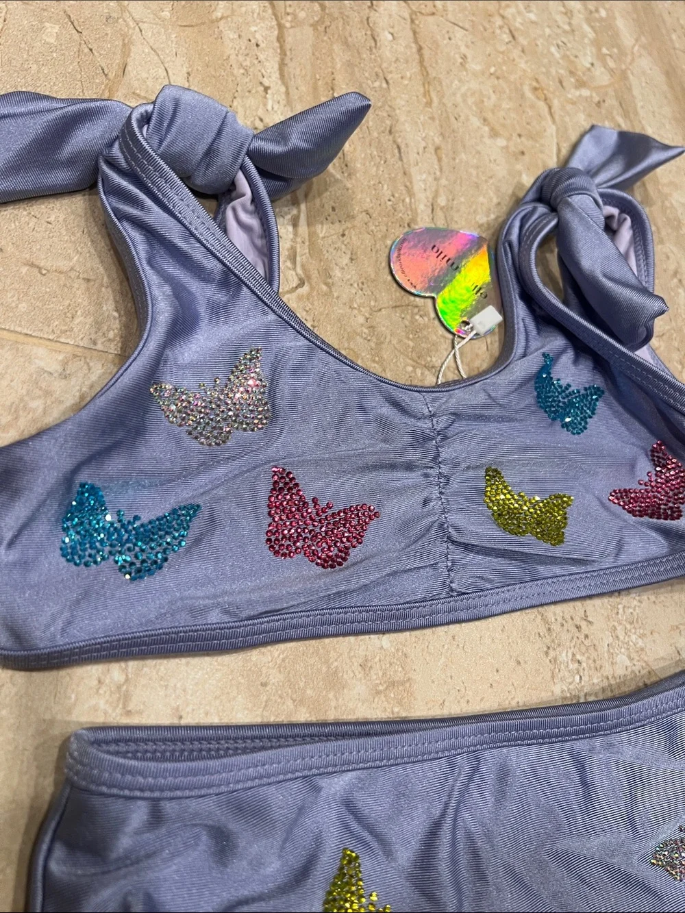 Girls' Lavender Butterfly Two-Piece Swimsuit